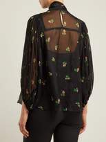 Thumbnail for your product : Rochas Pussy-bow Floral-print Silk Blouse - Womens - Black