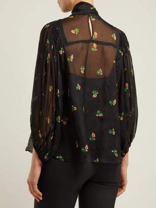 Rochas Pussy-bow Floral-print Silk Blouse - Womens - Black