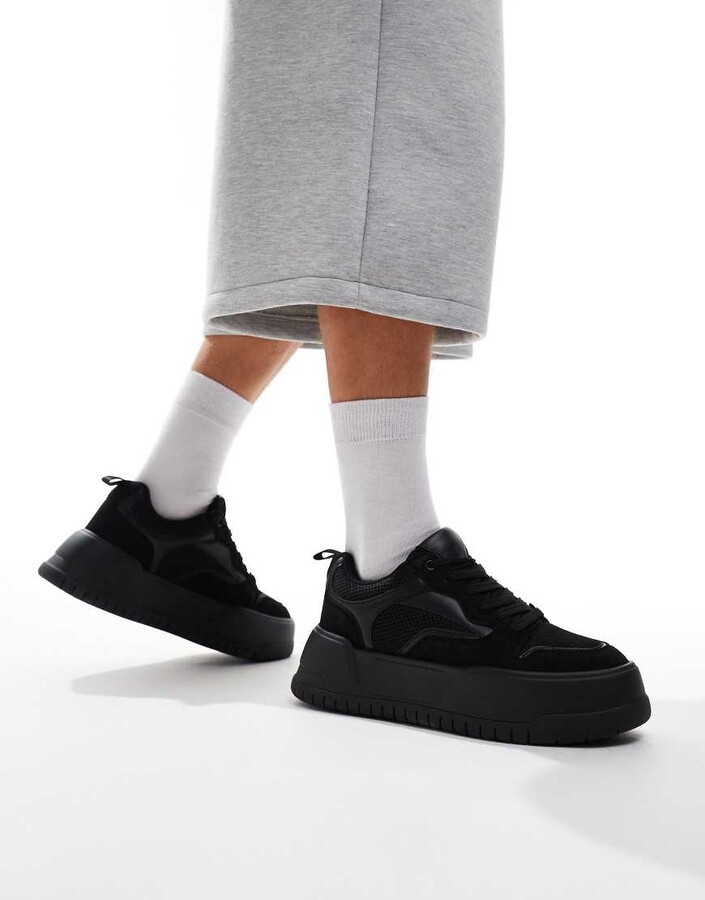 ASOS DESIGN chunky trainers in black faux suede mix ShopStyle