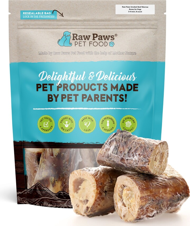 Raw Paws Smoked Beef Marrow 3 to 4-inch Dog Bones, 8 count