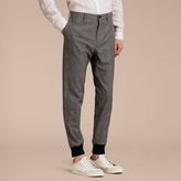 Thumbnail for your product : Burberry Prince of Wales Cotton Wool Trousers with Knit Cuffs