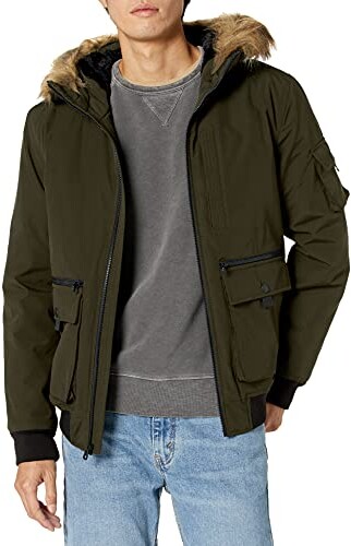 short bomber jacket with fur hood