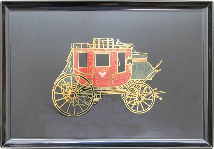The Couroc Company 1960s Vintage Couroc Of Monterey Black Tray Featuring The Wells Fargo Stagecoach