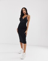 Thumbnail for your product : ASOS DESIGN midi cami rib bodycon dress with lace top