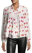Thumbnail for your product : Alexander McQueen High-Neck Button-Front Petal-Print Silk Blouse