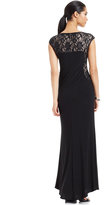 Thumbnail for your product : R & M Richards R&M Richards Cap-Sleeve Contrast-Lace-Panel Gown