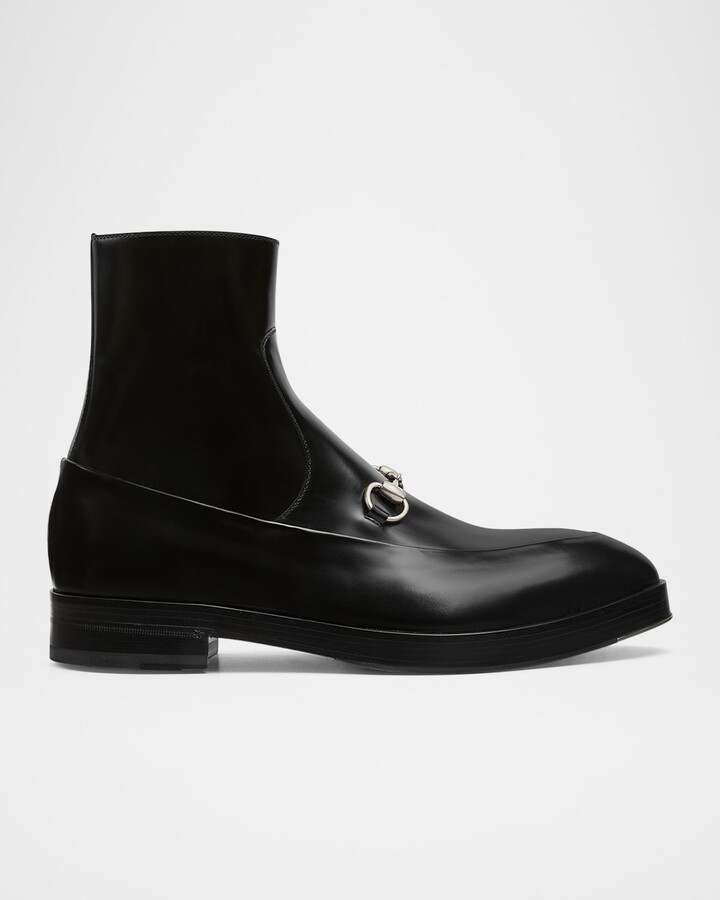 Gucci Men's Burn Leather Horsebit Ankle Boots