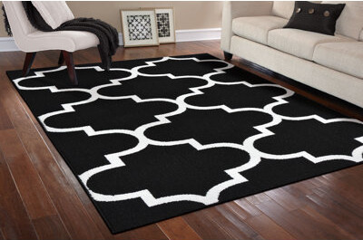 Ebern Designs Bathampton Geometric Tufted Black Area Rug