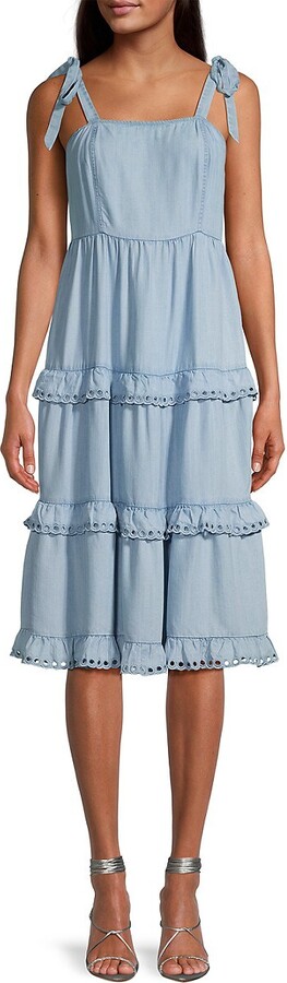STELLAH Denim Tie-Shoulder Midi-Dress - ShopStyle Day Dresses