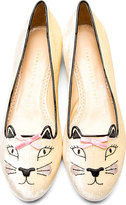 Thumbnail for your product : Charlotte Olympia Cream Kitty & Company Pretty Kitty Flats