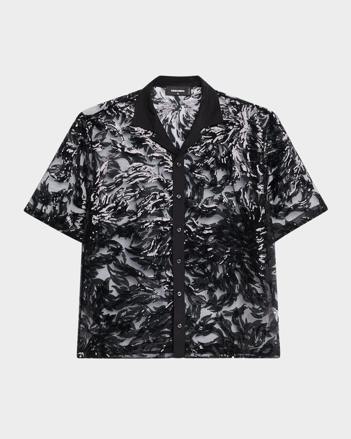 DSQUARED2 Men's Sequin-Embroidered Camp Shirt