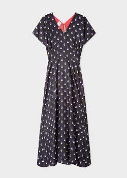 Women's Black V-Neck Silk Dress With 'Eclipse Spot' Print