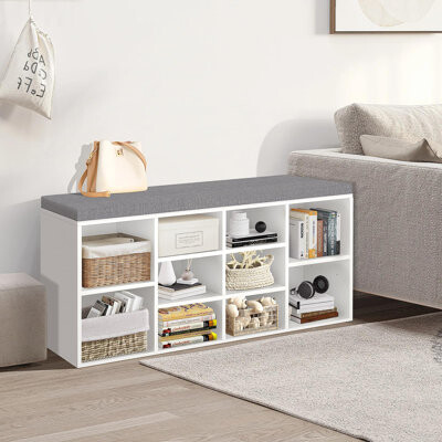 Shoe Storage Bench with 10 Cubbies and Padded Cushion