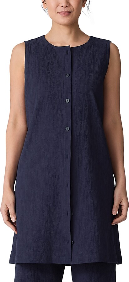 Eileen Fisher Cotton Pucker Back Tie Vest