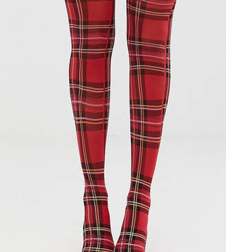 Monki checked tights in red
