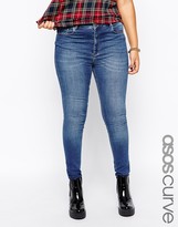 Thumbnail for your product : ASOS CURVE Lisbon Mid Rise Skinny Jean In Busted Blue