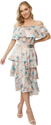 Little Mistress Women's Mishka Agate Print Tiered Bardot Midi Dress Size 8 UK