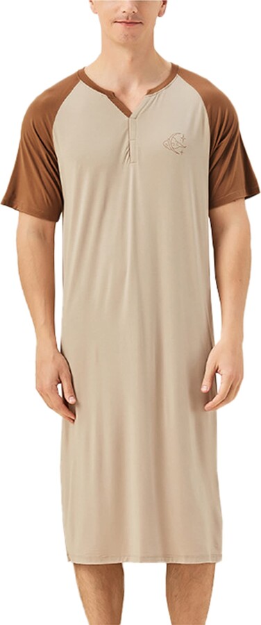 WIITON Mens Bamboo Fiber Nightshirt Short Sleeve Nightwear Loose Fit Soft  Henley Sleep Shirt - ShopStyle T-shirts