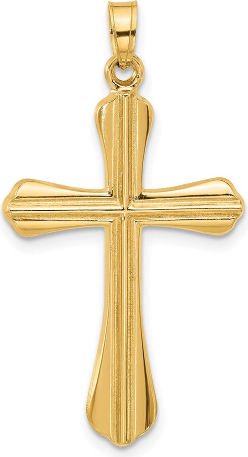 Diamond2Deal 14k Yellow Gold Polished and Grooved Hollow Cross Pendant