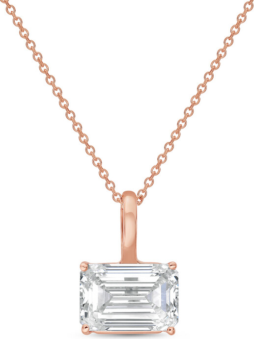 Diana M 14kt Rose Gold Lab Grown East/West Emerald Cut Diamond Pendant Weighing 5.00 Ct On A Solid Bail