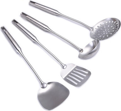 GUANGZHOUSHULIU 304 Stainless Steel Cooking Utensil Set 4-Piece Kitchen Utensils With Extra-Long Handles SpatulaLadleSlotted SpoonSlotted SpatulaOne-Piece Constr