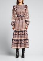 Thumbnail for your product : Sea Margo Border-Print Long-Sleeve Belted Dress