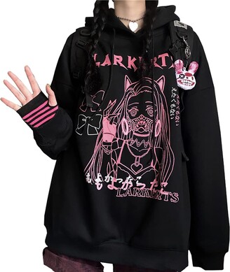WINKEEY Women Japanese Kawaii Print Hoodie Y2K Gothic Sweatshirt Cute Harajuku Pattern Long Sleeve Pullover