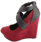 Thumbnail for your product : Charlotte Russe Snake-Textured Color Block Platform Wedges