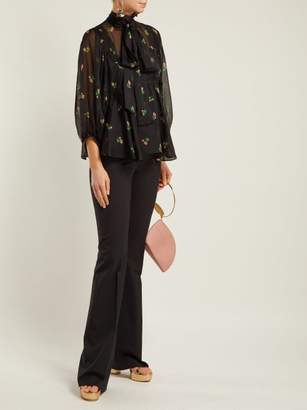 Rochas Pussy-bow Floral-print Silk Blouse - Womens - Black