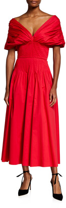 Jason Wu Collection Off-The-Shoulder Pleated Midi Day Dress