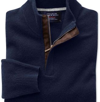 Charles Tyrwhitt Navy cashmere zip neck jumper