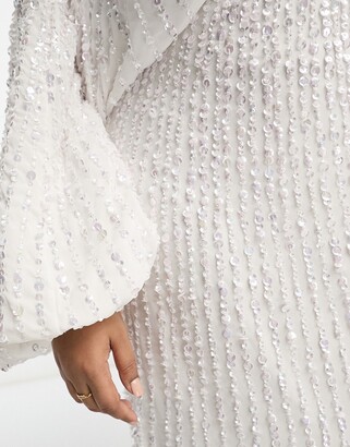 ASOS Curve ASOS DESIGN Curve Lennox sequin blouson sleeve wedding dress  with train in ivory - ShopStyle