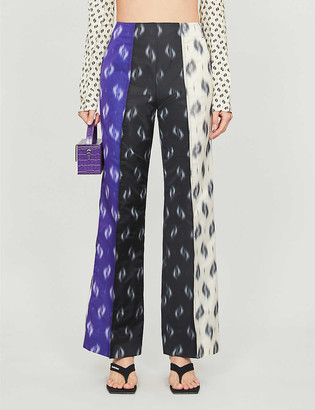 Kenzo Graphic-print wide-leg mid-rise crepe trousers