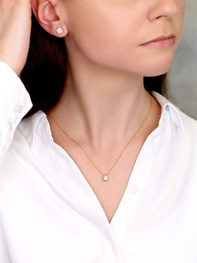 Etsy 0.50Ct Ready To Ship Gemma 5mm 14Kt Yellow Gold Moissanite Diamond Halo Necklace Dainty Solitaire Necklace Birthday Gift Anniversary Gift