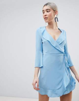 Outrageous Fortune Ruffle Wrap Dress With Fluted Sleeve