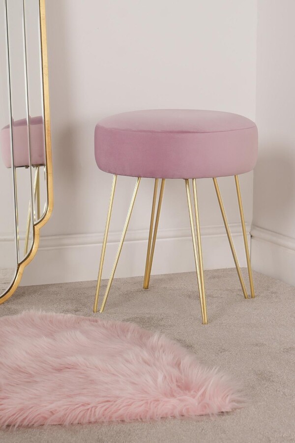 OHS Matte Velvet Dressing Table Stool Ottoman Hairpin Round Vanity Seat