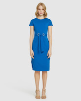 Thumbnail for your product : Oxford Women's Blue Work Dresses - Juliette Eyelet Detail Ponti Dress - Size One Size, 6 at The Iconic