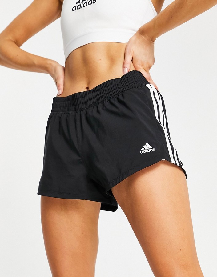 adidas Training Pacer 3 stripe woven shorts in black - ShopStyle
