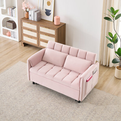 Modern Velvet Sofa Bed with Curved Back, Pillows, Pockets, and 3-in-1 Convertible Sleep Function for Living Rooms
