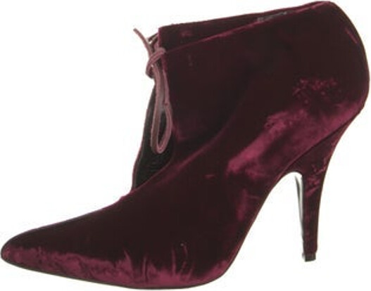 Tom Ford Velvet Pumps Burgundy Semi-Pointed Toes Wrap-Around Straps & Lace-Up Closure at Uppers Designer