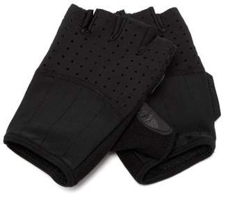 Café Du Cycliste Leather And Mesh Fingerless Gloves - Mens - Black