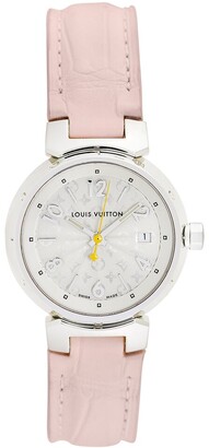 Louis Vuitton White Mother of Pearl Stainless Steel Diamonds Tambour Q132H  Women's Wristwatch 34 mm Louis Vuitton