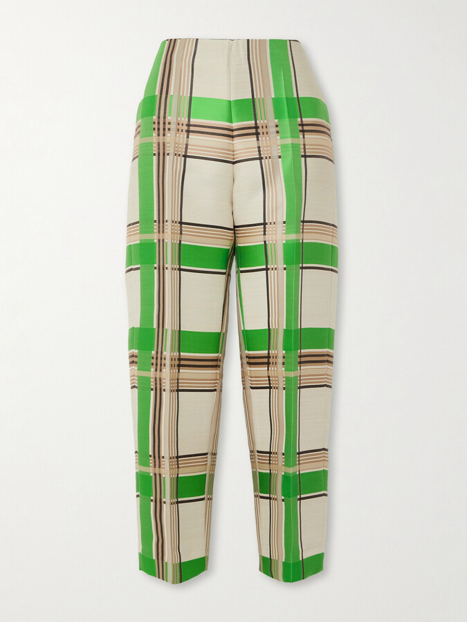 Dries Van Noten - Checked Satin-jacquard Tapered Pants - Green