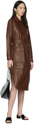 Tibi Brown Faux-Leather Shirt Dress