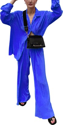 APAFES Womens Casual Pleated 2 Piece Linen Outfits Loose