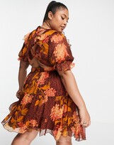 Thumbnail for your product : ASOS Curve ASOS DESIGN Curve mini dress in floral and animal mix print with lace up back detail