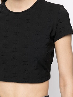 Chanel Pre Owned 1997 Embroidered Logo Cropped Top