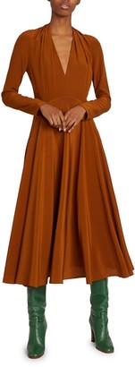 Victoria Beckham Bow-Back Silk Flare Dress