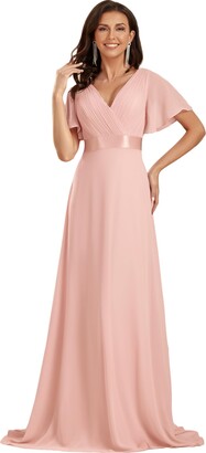Ever-Pretty Plus Ever-Pretty Women's Elegant A Line Floor Length Empire Waist Long Bridesmaid Dresses Pink UK22 Plus Size
