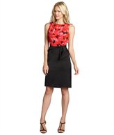 Thumbnail for your product : Tahari ASL rose and black floral print and black satin sleeveless dress
